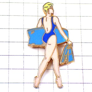 ピンバッジ・ボディボード青ブルーの水着の女の子 SURF JUST-FOR-BEACH PINUP