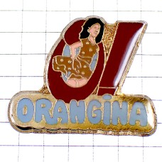 ピンバッジ・オランジーナ豹柄ミニスカート女の子 ORANGINA PINUP FRANCE