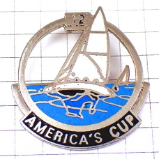 ピンバッジ・アメリカズカップ帆船ヨットレース青い海シルバー銀色 AMERICAS-CUP