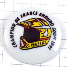 ピンバッジ・レース仕様ヘルメット黄色バイク二輪オートバイ LIMOGES PORCELAINE HELMET ENDURO CHAMPION-DE-FRANCE