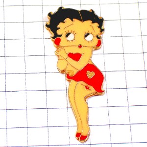 ピンバッジ・赤いドレス漫画ベティちゃんベティブープ金色ハート模様 BETTY BOOP