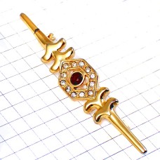 ブローチ・金色ビンテージ六角形ラインストーン