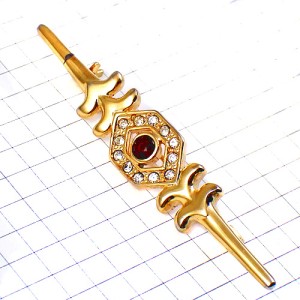 ブローチ・金色ビンテージ六角形ラインストーン