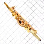 ブローチ・金色ビンテージ六角形ラインストーン