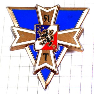 ブローチ・第51通信連隊フランス軍ミリタリー黒いライオンの紋章オック地方の十字 51E-REGIMENT-DE-TRANSMISSION 51RT FRANCE