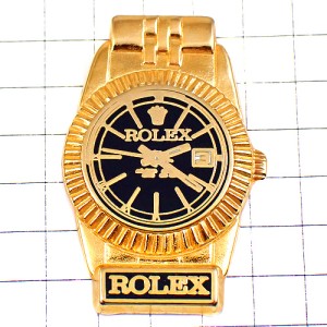 ピンバッジ・ロレックス金色の腕時計ゴールド黒い文字盤 ROLEX SWISS