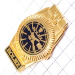 ピンバッジ・ロレックス金色の腕時計ゴールド黒い文字盤 ROLEX SWISS
