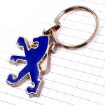 キーホルダー・プジョー車ライオン紺色ロゴ銀色シルバーエンブレム PEUGEOT FRANCE