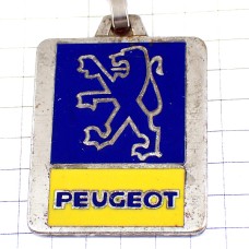 キーホルダー・紺色のライオン車プジョーエンブレム黄色ロゴ キーホルダー・紺色のライオン車プジョーエンブレム黄色ロゴ