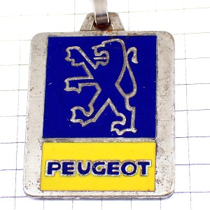 キーホルダー・紺色のライオン車プジョーエンブレム黄色ロゴ