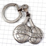 キーホルダー・ペタンク球を投げるベレー帽の男シルバー銀色 PETANQUE ANIS-GRAS FRANCE