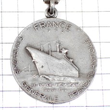 キーホルダー・ルフランス号フェリー大型船シルバー銀色 LE-FRANCE TRANSATLANTIQUE MARIANNE FRENCH-LINE FRANCE-1962