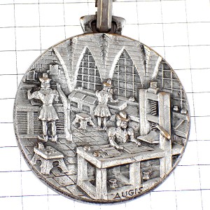 キーホルダー・印刷技術プリント中世の工場シルバー銀色