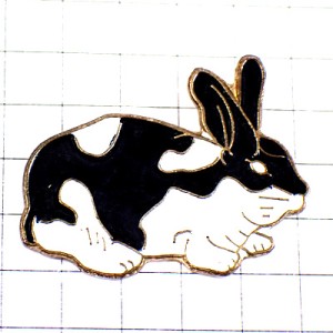 ピンバッジ・白黒のウサギ兎
