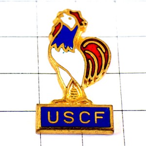 ピンバッジ・雄鶏ニワトリ鉄道員のスポーツ協会トリコロール青白赤