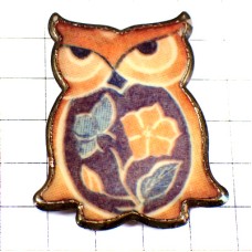 ピンバッジ・花柄フクロウ梟ミミズク鳥 HIBOU OWL FRANCE