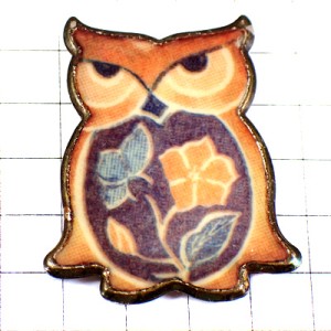 ピンバッジ・花柄フクロウ梟ミミズク鳥 HIBOU OWL FRANCE