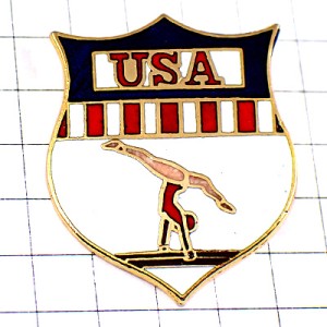 ピンバッジ・ジム体操アメリカ選手/USA赤いレオタード紋章