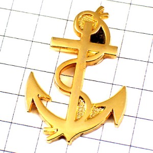 ピンバッジ・イカリとロープ船の錨と綱ゴールド金色