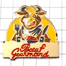 ピンバッジ・グルメな牛ウシお客さんナイフとフォーク BOEUF-GOURMAND RESTAURANT FRANCE