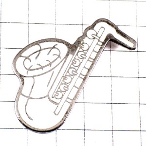 ピンバッジ・白いサックス音楽サクソフォン楽器 SAXOPHONE