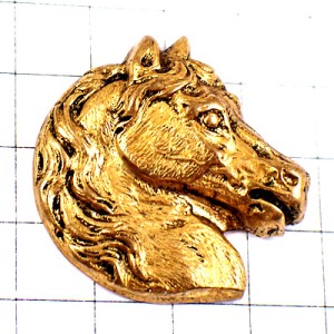 ピンバッジ・金色のウマ馬ゴールドたてがみカール