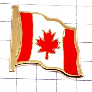 ピンバッジ・はためく国旗カナダ赤い楓カエデの葉 CANADA FLAG