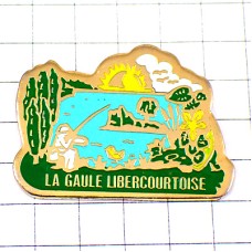 ピンバッジ・釣り師フィッシング魚釣り太陽 LA-GAULE FISHING FRANCE