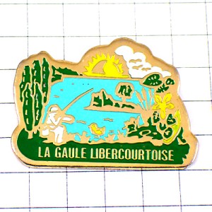 ピンバッジ・釣り師フィッシング魚釣り太陽