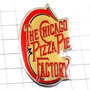 ピンバッジ・シカゴのピザパイ会社アルファベット赤いＣ CHICAGO PIZZA FACTORY USA