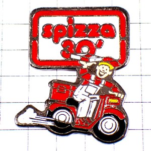 ピンバッジ・赤いスクーター二輪ピザ屋さん宅配バイク急ぐ S-PIZZA SCOOTER