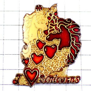 ピンバッジ・ユニコーン赤と白の一角獣ハート馬