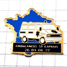 ピンバッジ・救急車とフランス青い地図型ブルー CAPRAIS AMBULANCE FRANCE MAP ピンバッジ・救急車とフランス青い地図型ブルー CAPRAIS AMBULANCE FRANCE MAP