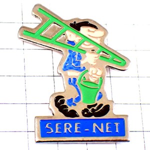 ピンバッジ・青い作業服ハシゴとバケツ職人さん