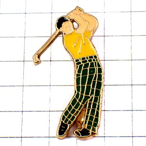 ピンバッジ・ゴルファー緑チェック柄ゴルフ