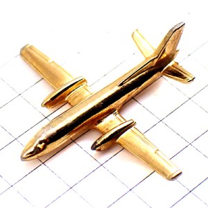 ピンバッジ・双発飛行機ゴールド金色立体型