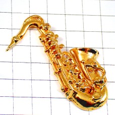 ピンバッジ・サックス楽器ジャズ音楽ゴールド金色サクソフォン SAXOPHONE
