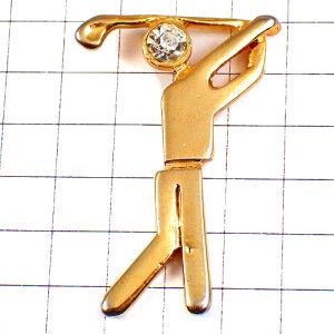 ピンバッジ・ゴルファークラブを振り回す金色ゴールド