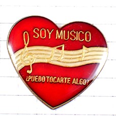 ピンバッジ・音楽何か弾いてもいいですか？スペイン語ハート型 SOY-MUSICO HEART SPAIN