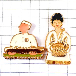 ピンバッジ・パン屋さんと奥さんバゲット金色ゴールド２個セット BOULANGER FRANCE