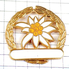 ピンバッジ・エーデルワイス白い花ローリエ月桂樹ゴールド金色 EDELWEISS LAURRIERS MOUNTAIN SWISS