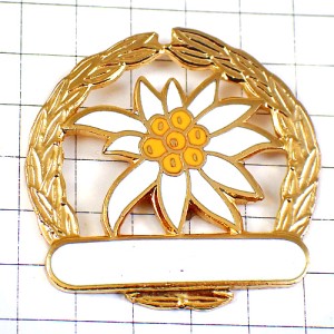 ピンバッジ・エーデルワイス白い花ローリエ月桂樹ゴールド金色