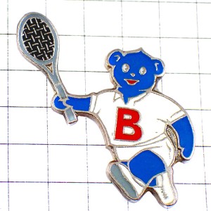 ピンバッジ・ビュタガス青い熊テニスラケットＢ BUTAGAZ FRANCE