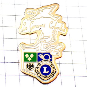 ピンバッジ・オリーブの葉をくわえた鳩ハト鳥ライオンズクラブＬ紋章