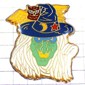 ピンバッジ・魔法使い魔女フクロウ三日月と星の帽子