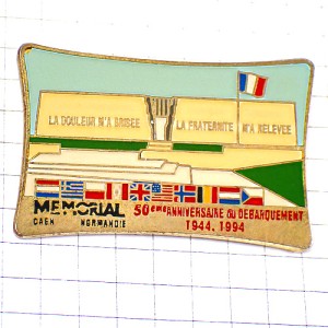 ピンバッジ・第二次大戦ノルマンディ上陸ミリタリー国旗トリコロール MEMORIAL WW2 DEBARQUEMENT 1944-1994 NORMANDIE USA ENGLAND CANADA FRANCE