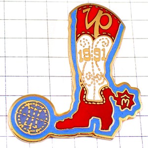 ピンバッジ・ウエスタンブーツ赤い長靴テキサス州アメリカ/USA米国 SOCCER BOOTS ROCK&ROLL SANTIAG COWBOY BIKER