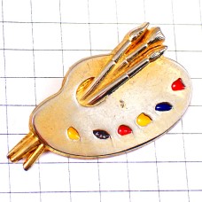 ピンバッジ・絵の具パレット金色ゴールド筆3本 ピンバッジ・絵の具パレット金色ゴールド筆3本