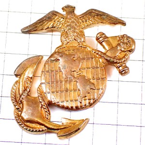 ピンバッジ・金色のイカリ錨イーグル鷲わし鳥アメリカ軍海兵隊/USAゴールド地球 US-MARINES ピンバッジ・金色のイカリ錨イーグル鷲わし鳥アメリカ軍海兵隊/USAゴールド地球 US-MARINES