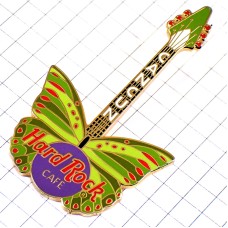 ピンバッジ・メキシコのカンクン音楽チョウチョウ緑色の蝶々エレキギター楽器ハードロックカフェ HARD-ROCK-CAFE HRC GUITAR CANCUN MEXICO